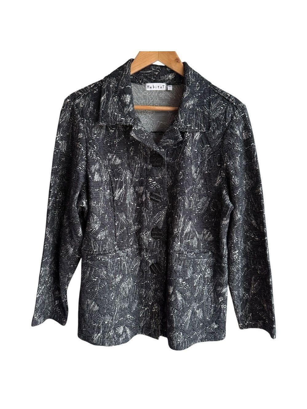 Habitat Lightweight Blazer Jacket Womens L Black Textured Button Up Top EUC
